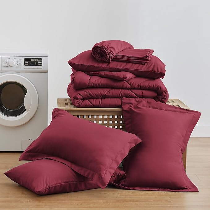 Love's cabin King Size Comforter Set Burgundy, 7 Pieces King Bed in a Bag - Image 6