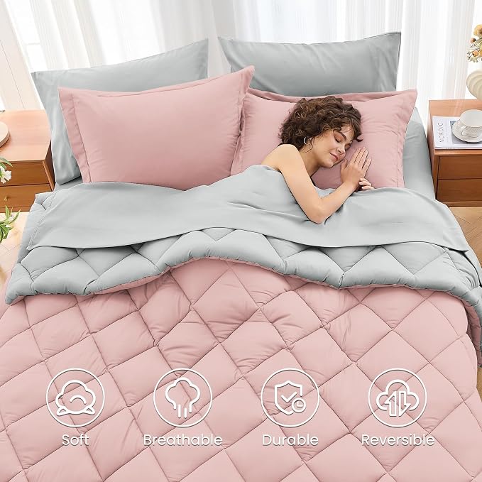 MUXHOMO 7 Pieces King Comforter Set, Reversible Bed in a Bag King Size - Image 6