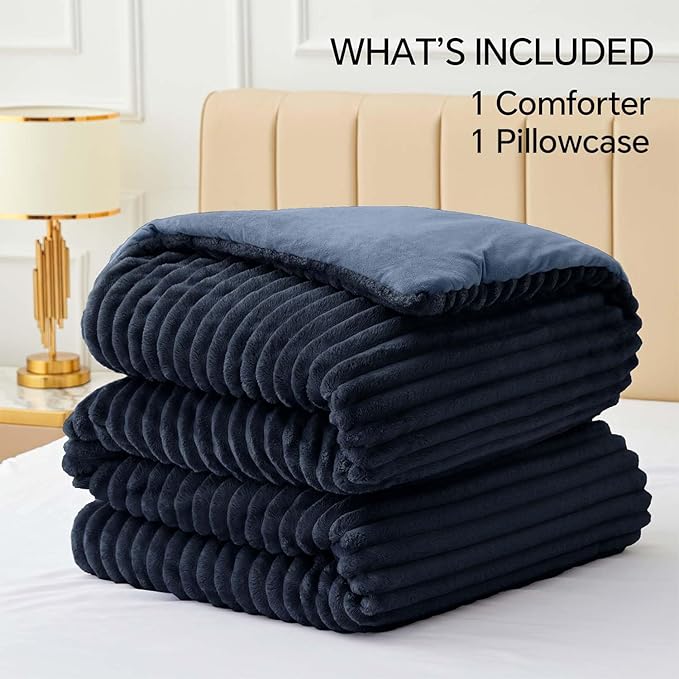 BEDELITE Fleece Twin Comforter Set -Super Soft & Warm Fluffy Navy Blue Bedding - Image 6