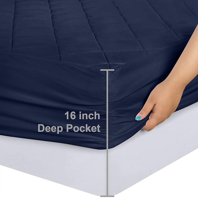 Utopia Bedding Quilted Fitted Mattress Pad, Queen Size, Elastic Fitted Mattress - Image 3