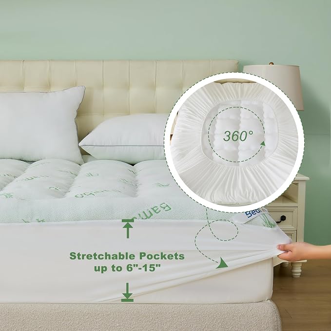 BEDLORE Twin XL Mattress Topper Viscose Derived from Bamboo, Thick Pillow Top - Image 6