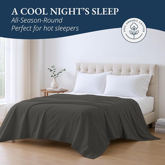 Lane Linen 100% Organic Cotton Twin Size Flat Sheet Only - Image 4