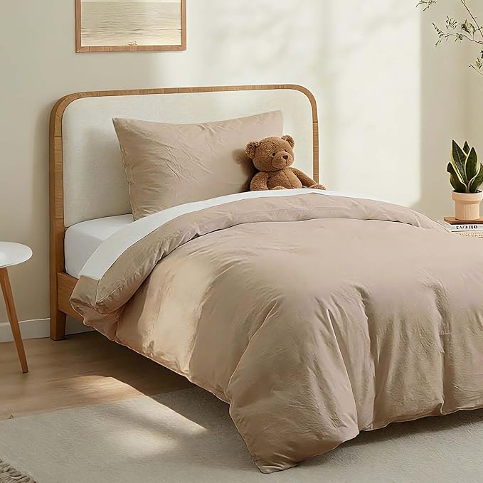 LOVQUE Linen Grey Duvet Cover Twin Size, 100% Washed Cotton Linen Like Bedding - Image 2