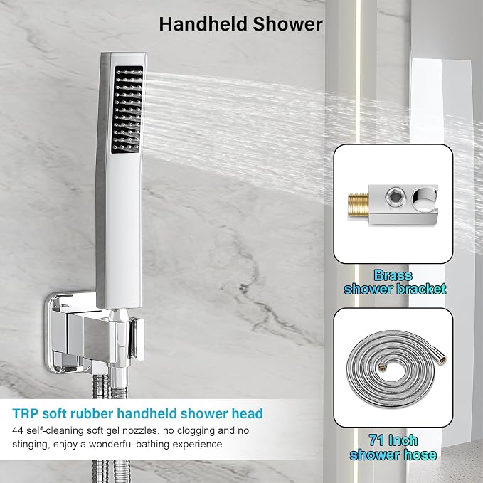 FPXRNG Shower Faucet Set Bathroom Square Rain Shower Head and Handle Set - Image 4
