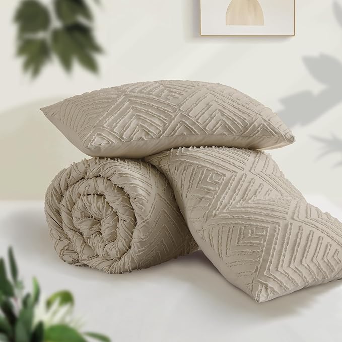 Andency Oatmeal Comforter California King Size, 3 Pieces Boho Bedding Set & - Image 3