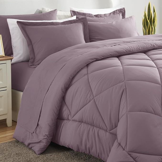 CozyLux Oversized Queen Comforter Set Dusty Purple, 7 Pieces Bed in a Bag - Image 8