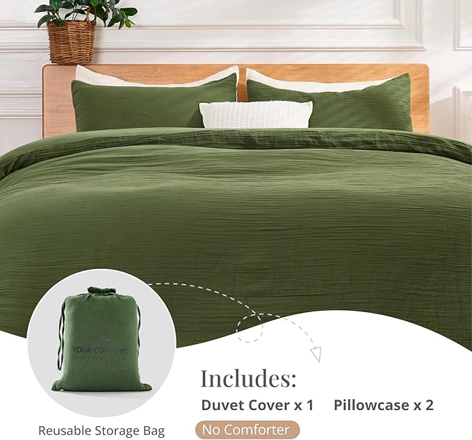 Green Duvet Cover King, 100% Sandwashed Cotton Soft King Size Duvet Cover Set 3 - Image 6