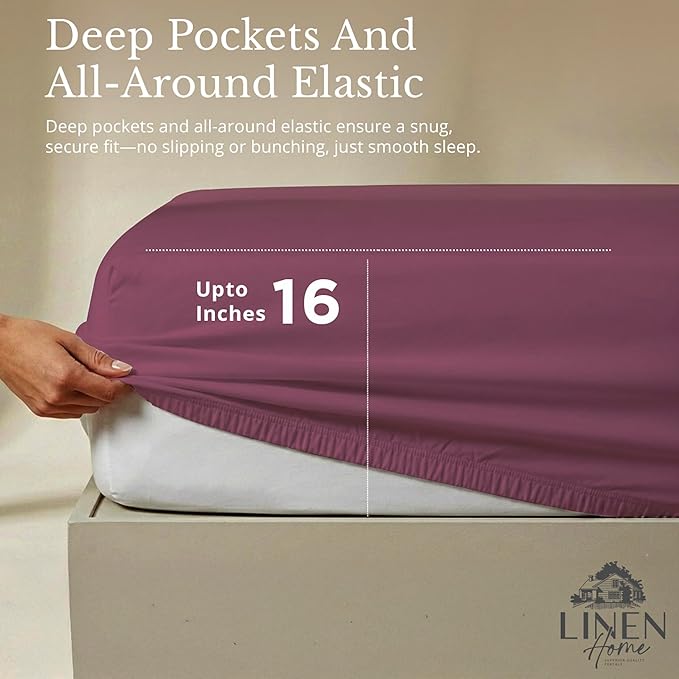 Linen Home 100% Cotton Percale Sheets King Size, Damson Berry, Deep Pocket - Image 4
