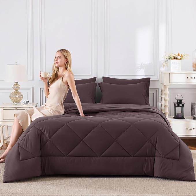 CozyLux Queen Comforter Set Cocoa Powder - Image 7