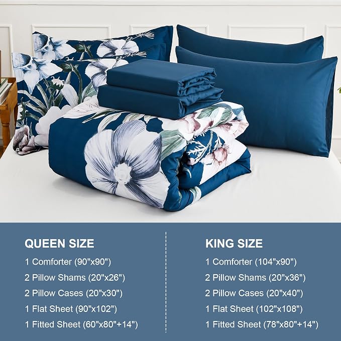 Luxudecor Floral Comforter Set King Size 7 Piece, Elegant Comforter Bedding Set - Image 7
