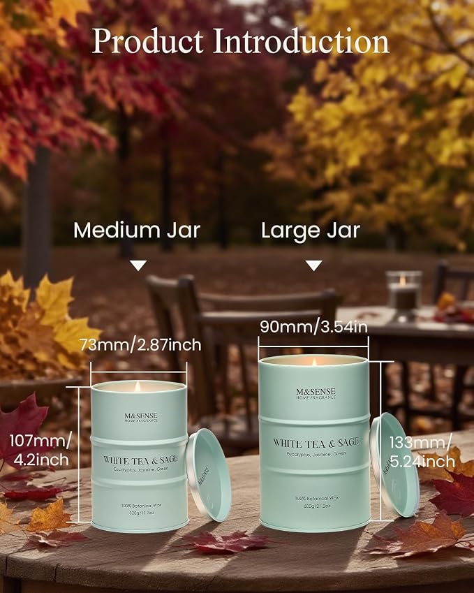 M&SENSE White Tea Sage Scented Candles Large, Natural Soy Candles 21.2oz 120 - Image 5