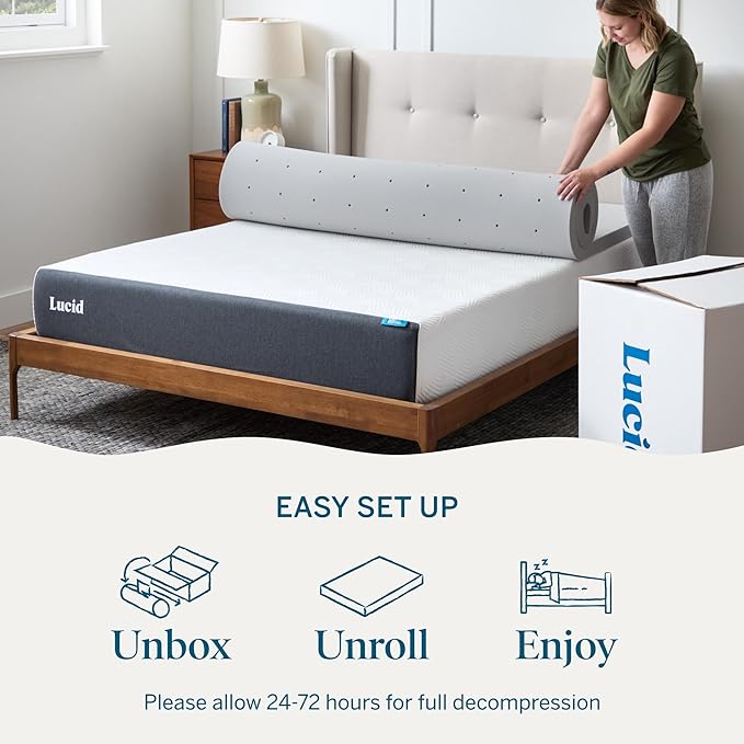 Lucid 2 Inch Bamboo Charcoal Infused Memory Foam Mattress Topper - Image 5