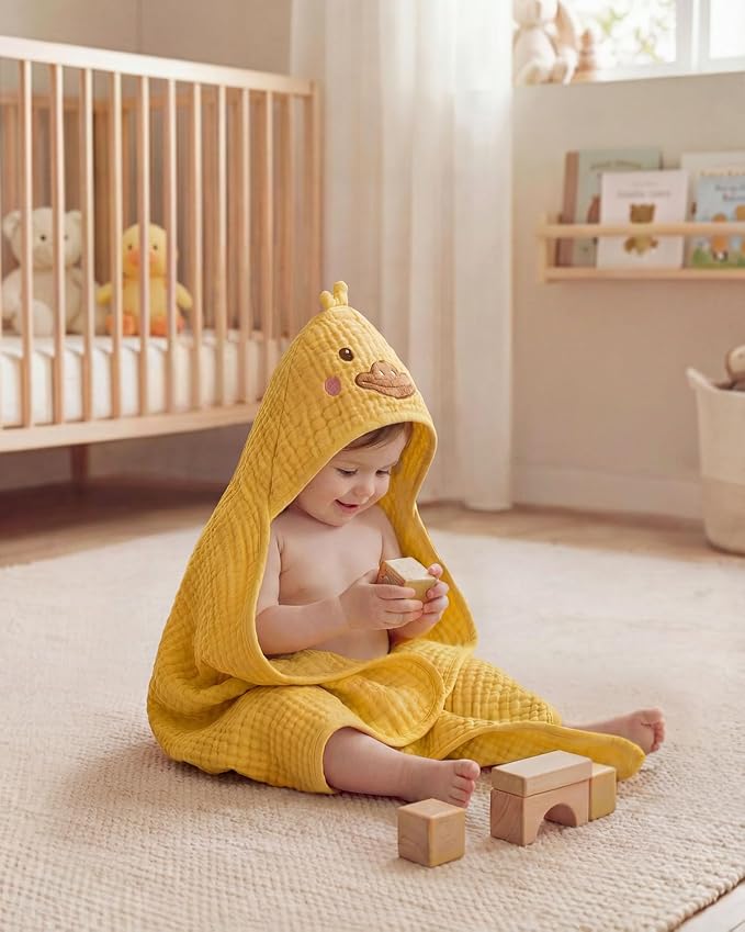 Blissful Diary Muslin Baby Hooded Towel 1 Pack, Soft & Absorbent Bath Towel - Image 7