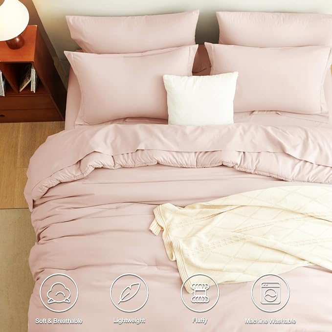 CozyLux Twin Comforter Set Blush Pink, 5 Pieces Bed in a Bag Twin Comforter Set - Image 2
