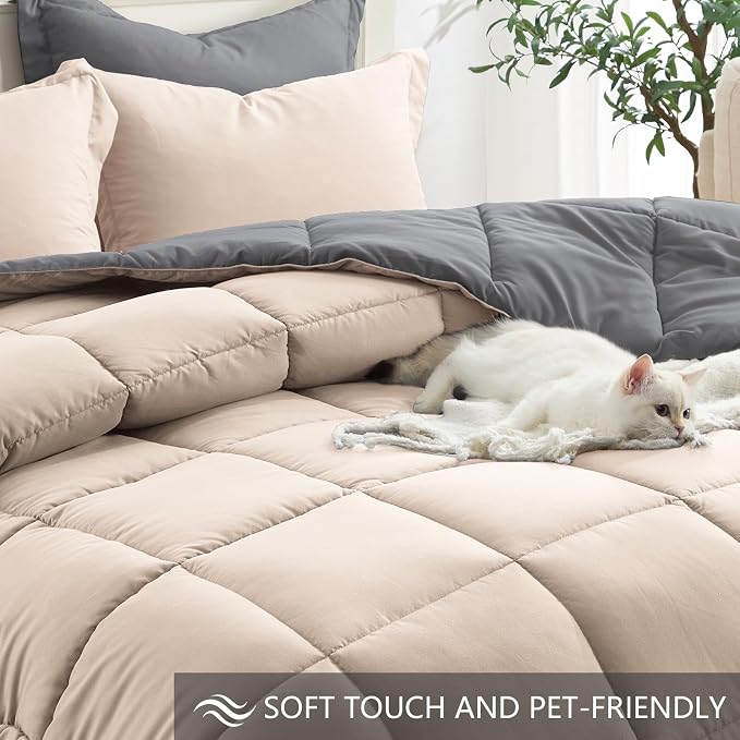 Homelike Moment Queen Comforter Set Beige, Comforters Queen Size Set - Image 4