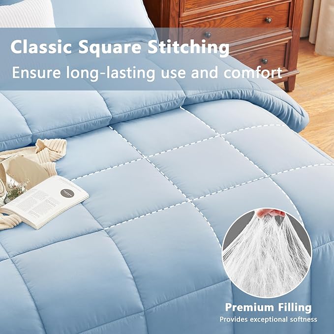 CozyLux Queen Comforter Set Baby Blue - Image 2