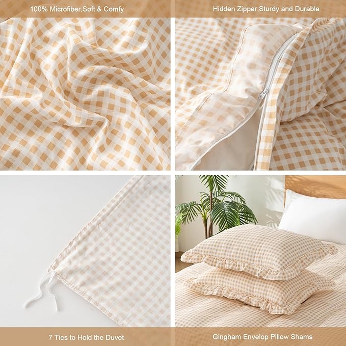 Gingham Duvet Cover Full Size, 3 Pieces Soft Breathable Microfiber Plaid - Image 2