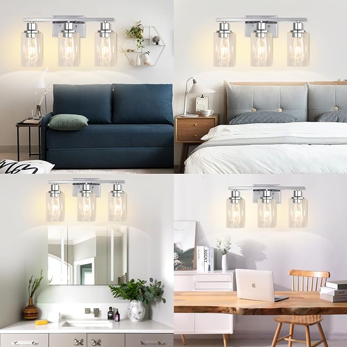 3 Light Vanity Light Fixtures, Polished Chrome Bathroom Wall Sconces, Modern - Image 3