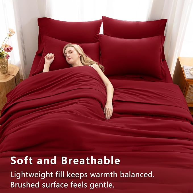 CozyLux Twin XL Comforter Set Dark Red, 5 Pieces Bed in a Bag Twin Extra Long - Image 5