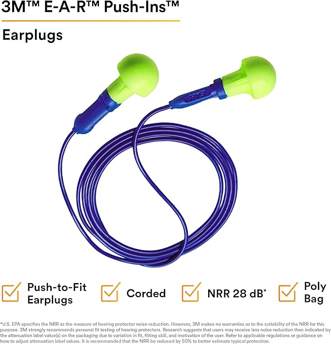 3M E-A-R Push-Ins Earplugs 318-1001, Poly Bag 100-Pair - Image 3