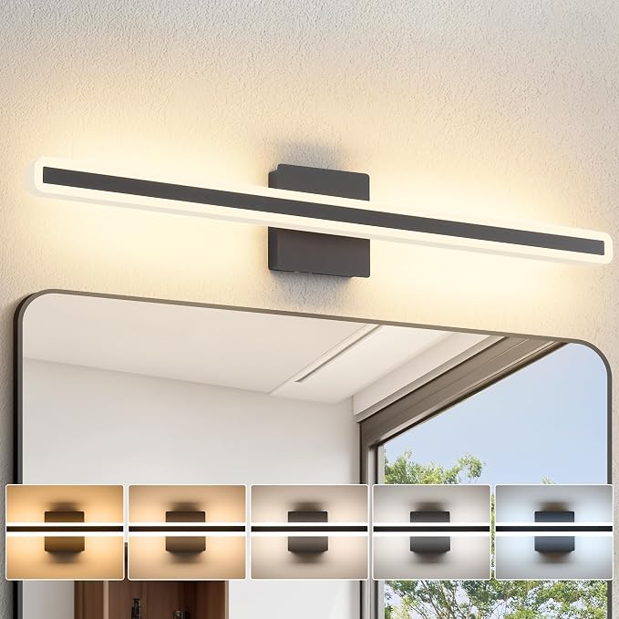 JUSHENG Black Vanity Lights for Bathroom, 5CCT Dimmable Bathroom Lights Over by JUSHENG