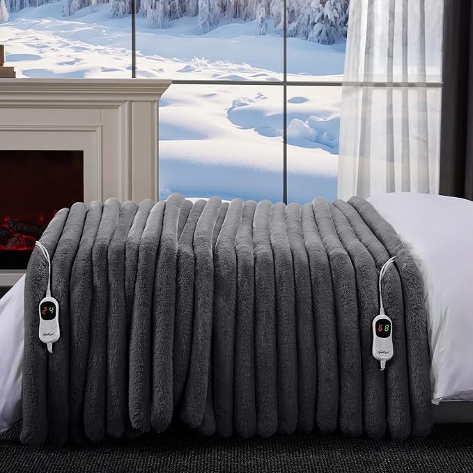 Heated Blanket Queen Size, Faux Fur Cozy Heating Blanket - Image 7