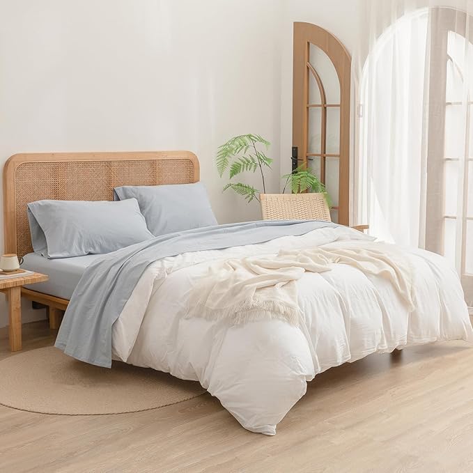 BESTOUCH Flat Sheet Only 100% Washed Cotton Linen Feel Wrinkle-Free, - Image 6