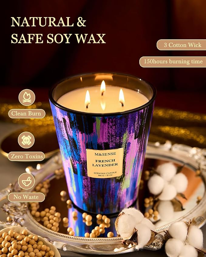 M&SENSE Wild Lavender Large Jar Scented Candle, 35oz 150H Non-Toxic Natural Soy - Image 4