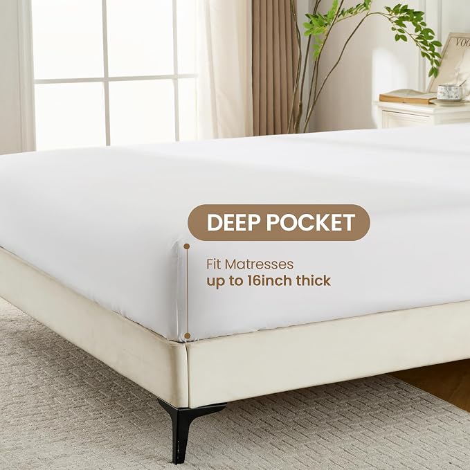 ROSE&RISY White Full Sheet Set, 4 Pieces Soft Bedding Sheet Set, Breathable and - Image 4