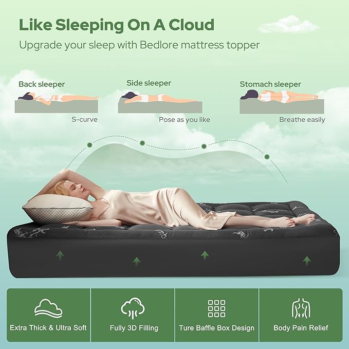 BEDLORE Queen Mattress Topper Viscose Derived from Bamboo, Thick Pillow Top - Image 4