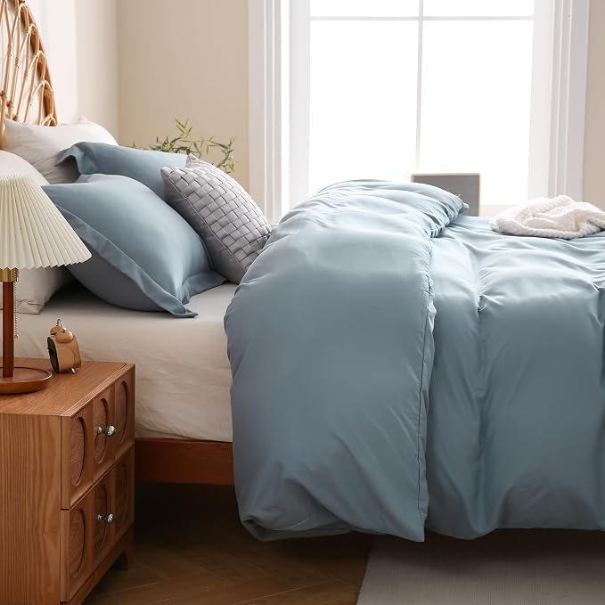 JSD Dusty Blue Duvet Cover Set King Size, 3 Piece Duvet Cover - Image 7