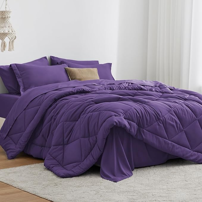 Love's cabin Queen Comforter Set Purple, 7 Pieces Queen Bed in a Bag, All by Lovescabin