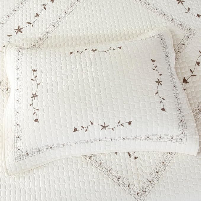 ROOMLIFE Quilt Set Full Size 3D Floral Embroidery Pattern 3-Piece Cotton - Image 6