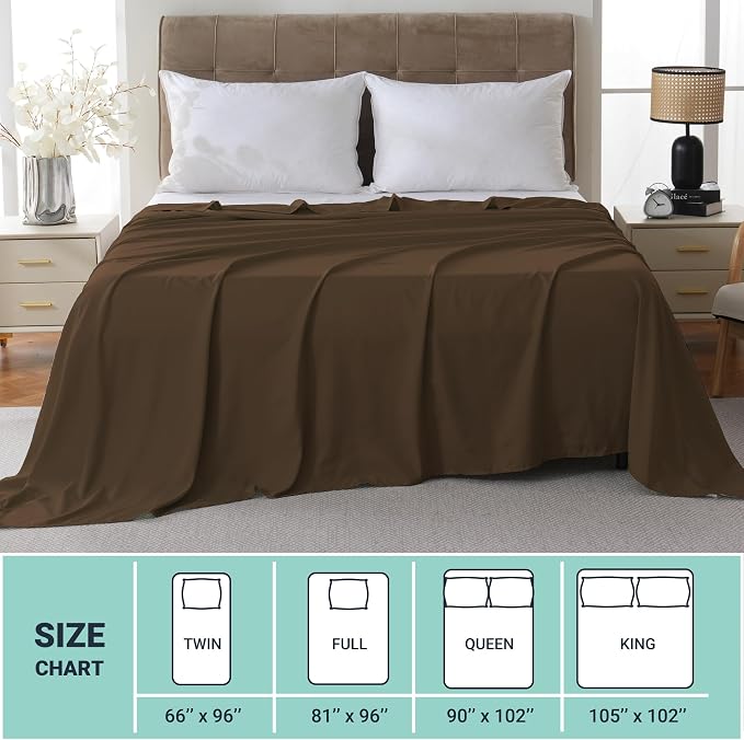 ZPECC Full Flat Sheet Only 1 Pack, Durable Brown Top Bed Sheets Hypoallergenic - Image 5