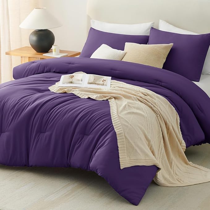 CozyLux Oversized King Comforter Set Purple, 3 Pieces 120x98 Solid Breathable - Image 7