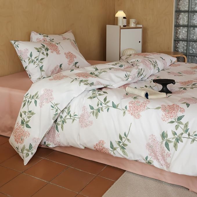 MKXI Flower Duvet Cover Girl Duvet Cover Full Pink Lilac Floral White Print - Image 5