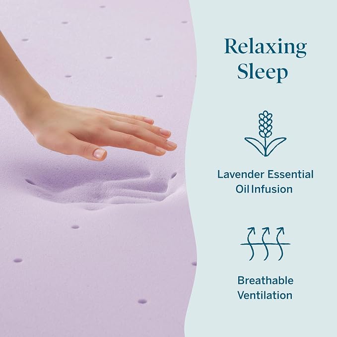 Lucid 4 Inch Lavender Memory Foam Mattress Topper, California King Size – - Image 5