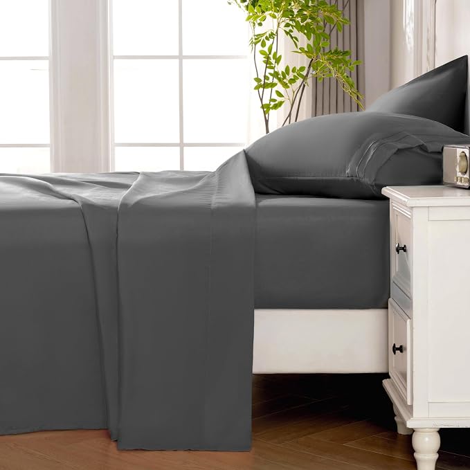 ROSE&RISY Dark Grey Full Sheet Set, 4 Pieces Soft Bedding Sheet Set, Breathable - Image 3