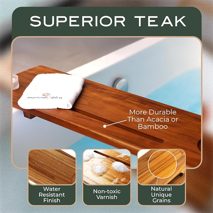 Teak Bathtub Tray for Tub 35” | Bath Tub Tray Wood for Large & Freestanding Tubs - Image 5