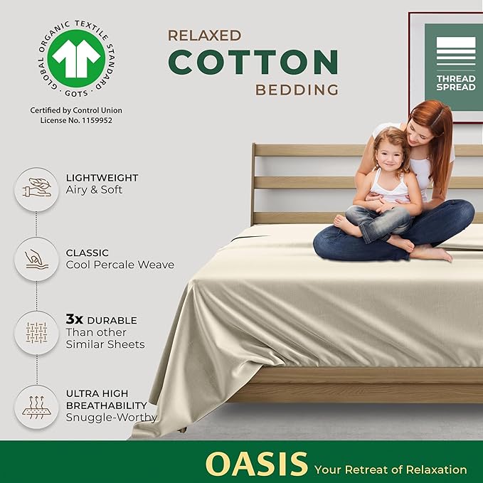 THREAD SPREAD 100% Organic Cotton Percale Flat Sheet Twin Size - Image 2