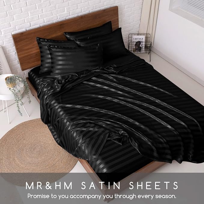 MR&HM Satin Bed Sheets, King Size Sheets Set - Image 7