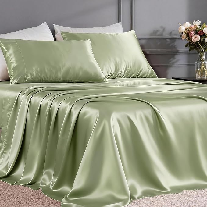 FreshCulture Satin Sheets Queen Size Bed Set- 4 Piece Luxury Soft Silky Queen by FreshCulture