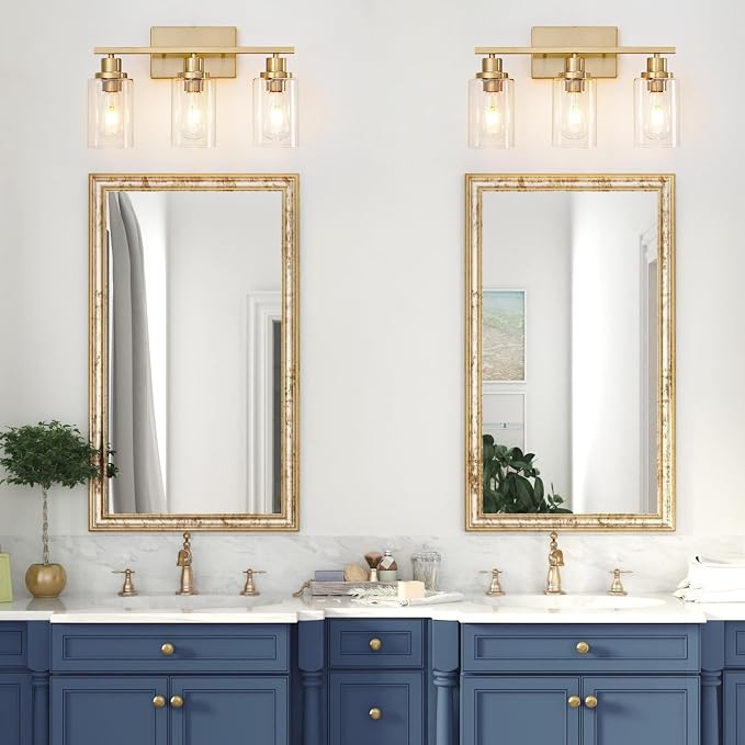 3 Light Bathroom Light Fixtures Brushed Brass Vanity Light Over Mirror Modern - Image 2