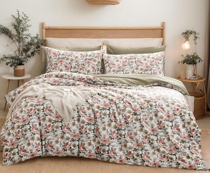 SLEEPBELLA Duvet Cover King, 600 Thread Count Cotton Pink & Yellow & Beige by SLEEPBELLA