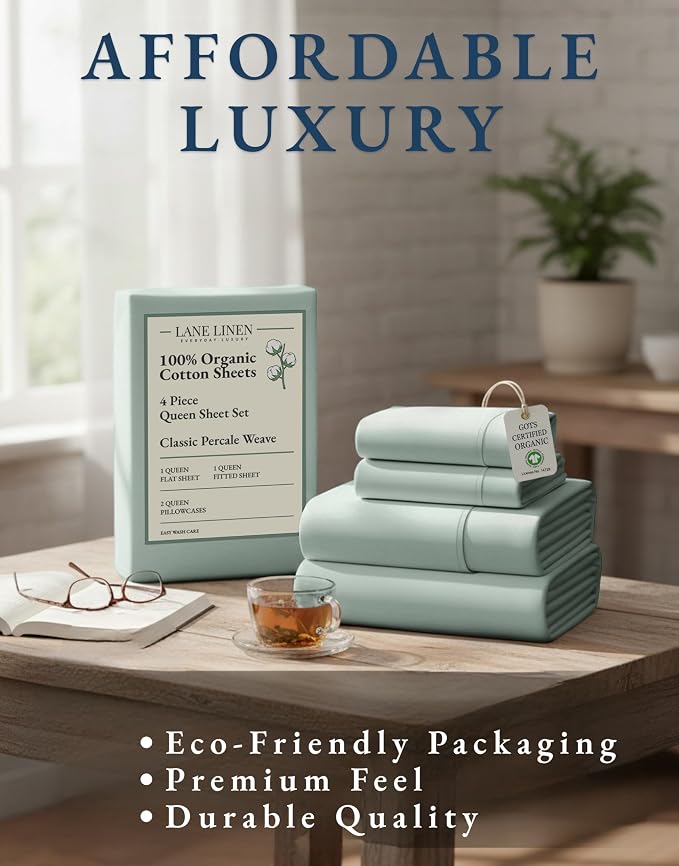 LANE LINEN 100% Organic Cotton Queen Sheets, Fully Elasticized Soft & Comfy - Image 8