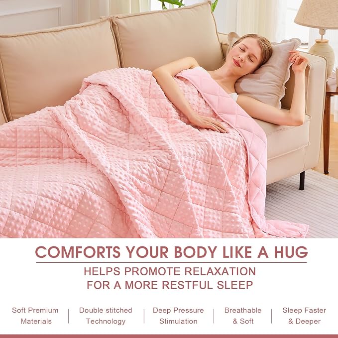 Pink Weighted Blanket for Adults 12lbs, Twin Full Size Breathable Cooling Minky - Image 5