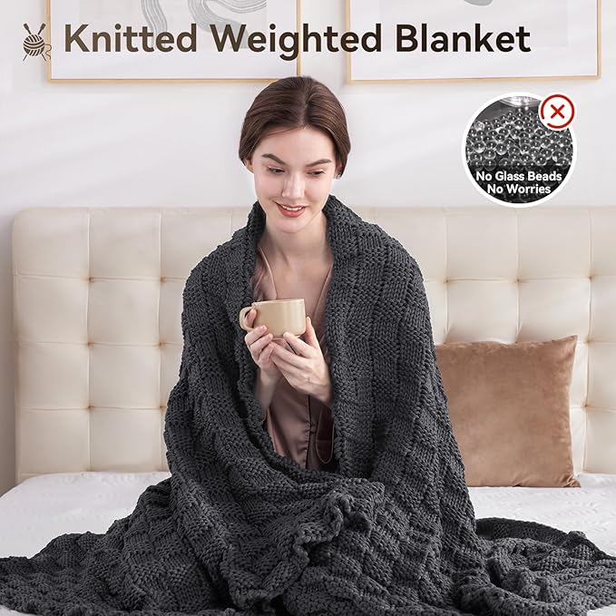 Knitted Weighted Blanket for Adult, No Beads Heavy Blanket 70” x 90'' 20lbs - Image 5