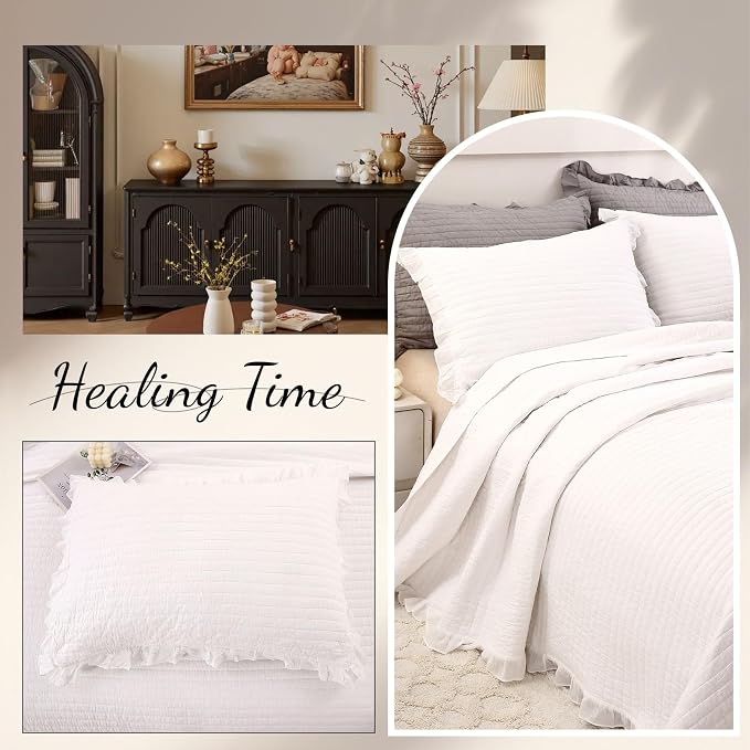 ROOMLIFE Quilt Set King Size 3D Floral Embroidery Pattern 3-Piece Cotton - Image 6