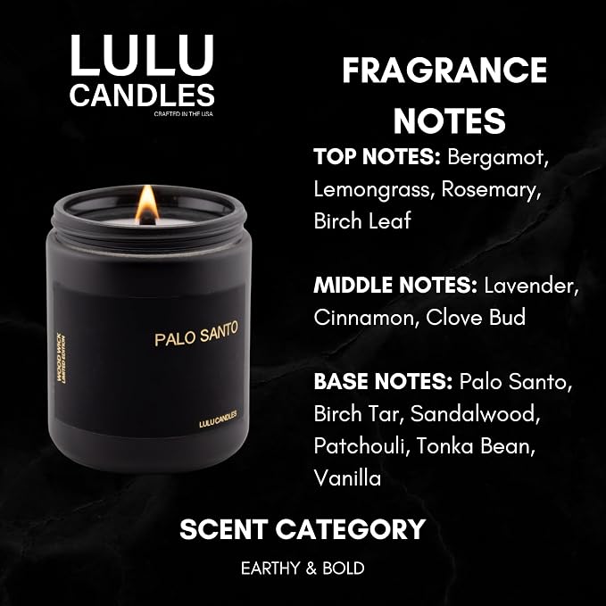 Lulu Candles | Palo Santo | Wood Wick | Luxury Scented Soy Jar Candle | Hand - Image 2
