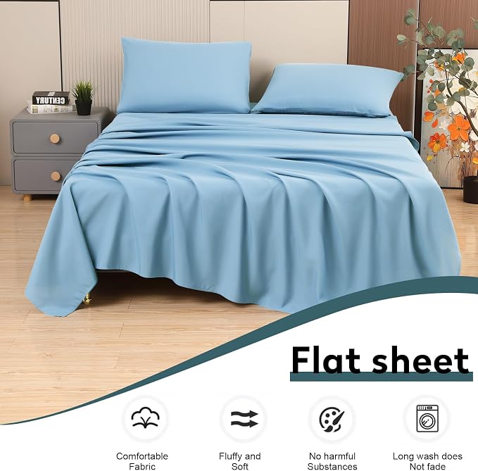 Toodou The Solid Color Sky Blue Twin Size Flat Sheets - Image 5